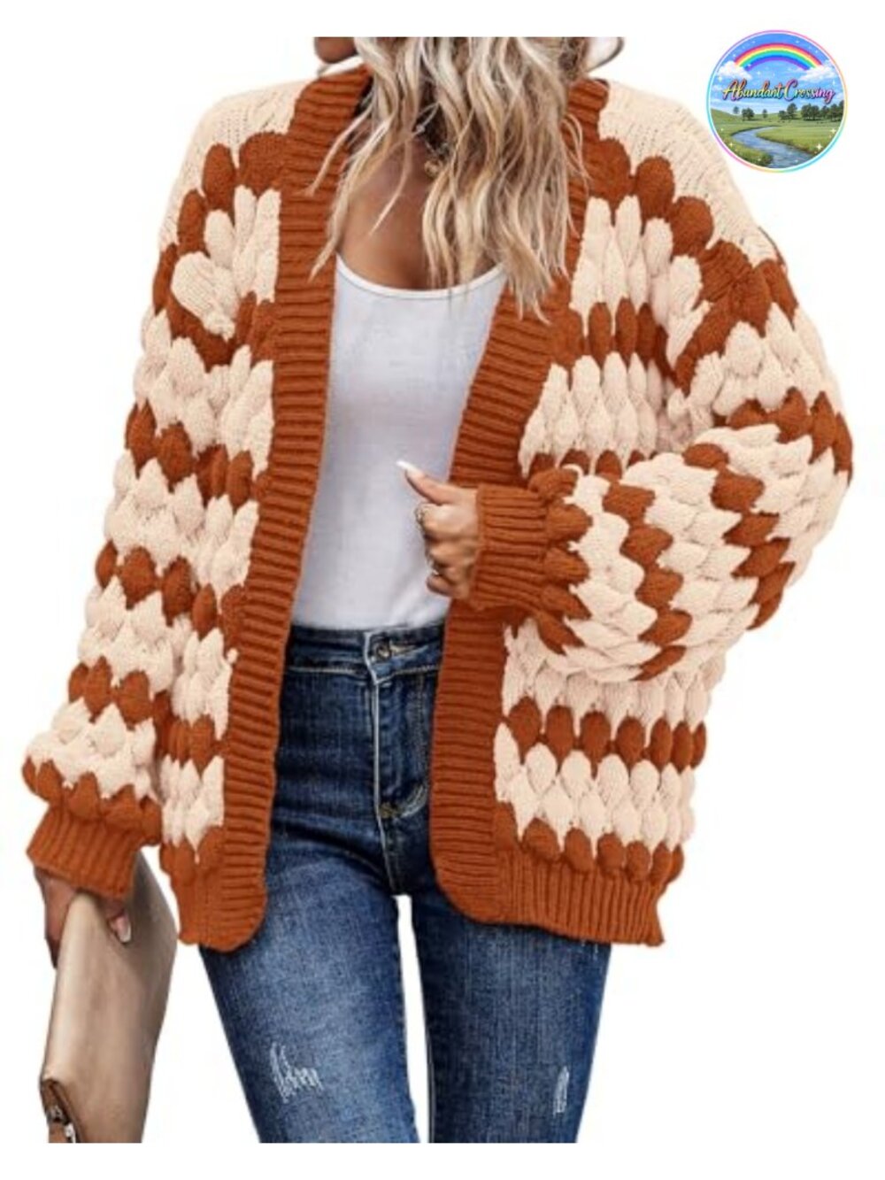 Chunky Cable Knit Open Front Cardigan for Women Lantern Sleeve